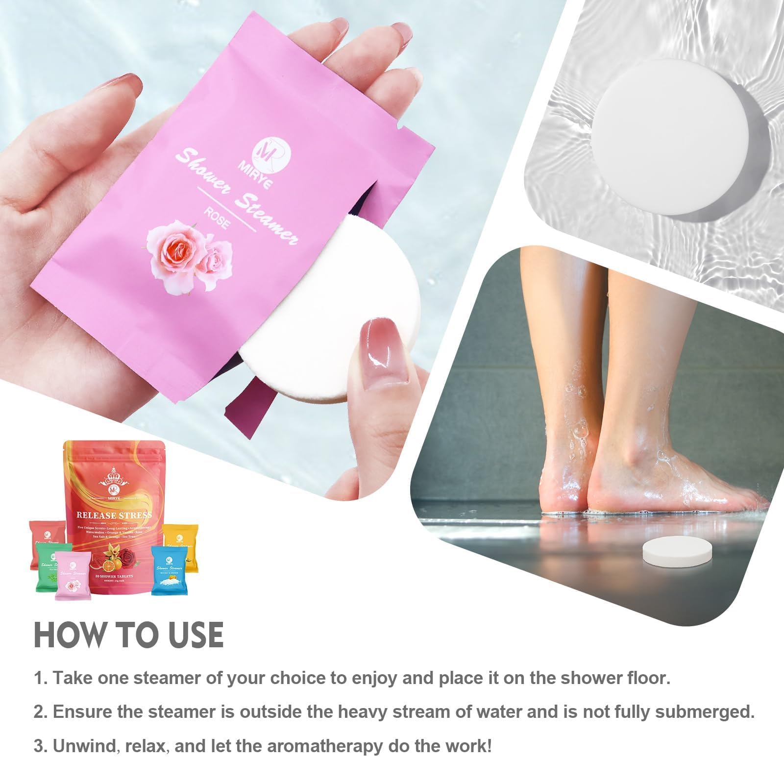 MR MIRYE Shower Steamers Aromatherapy - 20 Pack Shower Bombs Aromatherapy Birthday Gifts for Women, Organic Watermelon, Orange & Vanilla, Sea Salt & Orange, Rose, Tea Tree, Gift for Women