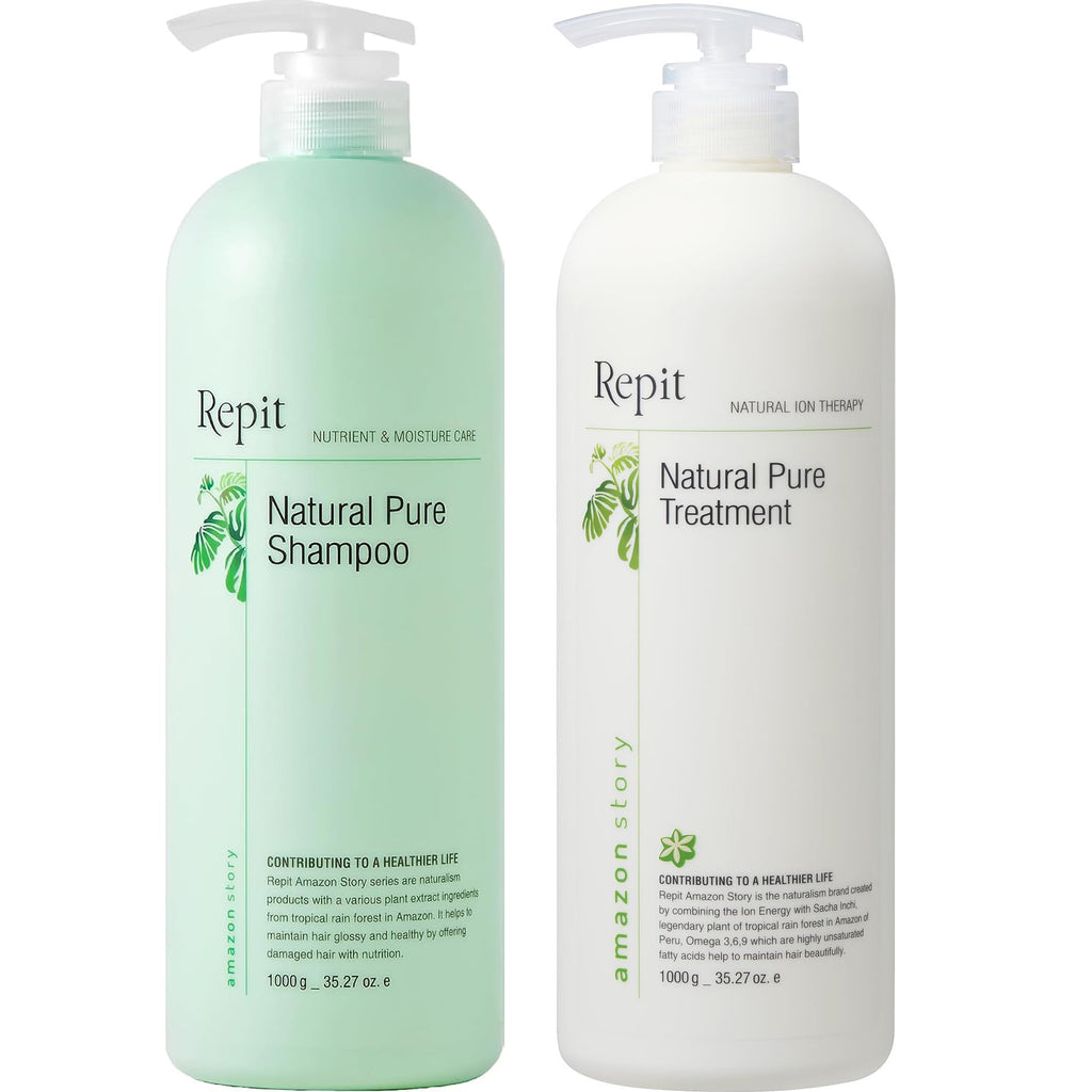 Repit Natural Ion Therapy Pure Shampoo & Treatment 33.81 fl oz | Contains Sacha Inchi, Omega 3,6,9 for All Hair Types, Restore Dry and Damaged Hair - Sulfate, Paraben, Cruelty Free | RepitUSA