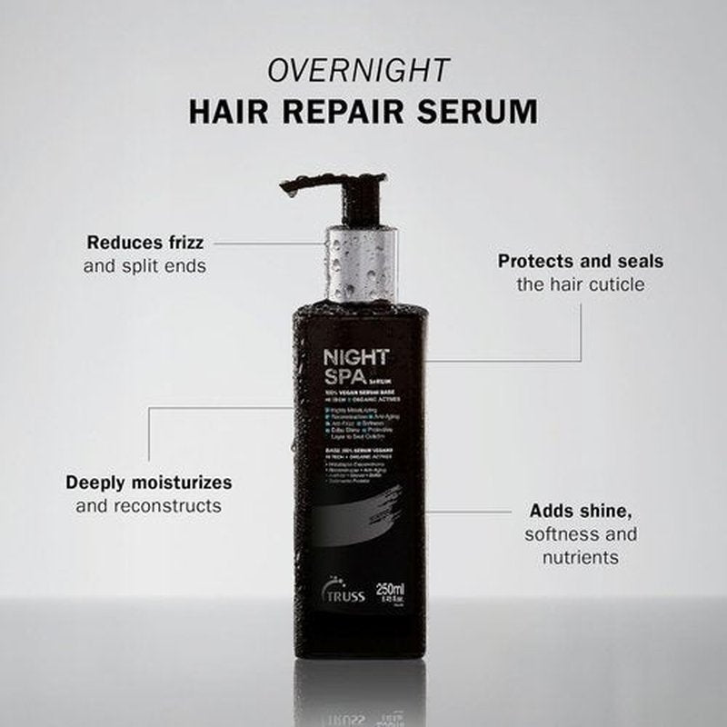 TRUSS Night Spa Overnight Hair Serum - Intense Hydration & Reconstruction for Dry Hair - Vegan Formula (8.45 oz)
