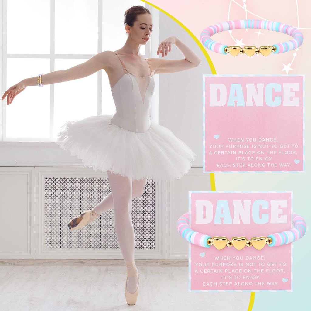 Liliaafar 24 Sets Dance Gifts Bulk Include Pink Blue White Polymer Clay Beaded Bracelet with Greeting Card Dancer Party Favors Team Gifts Recital Jewelry for Women Ballerina Birthday(Inspirational)