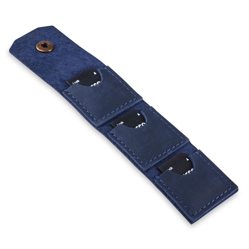 Leather SD Card Holder Keychain, SD Card Case Key Fob, Micro SD Card Holder Organizer, SD Card Storage Case, Memory Card Case Cover, Travel Memory Card Case (Blue)