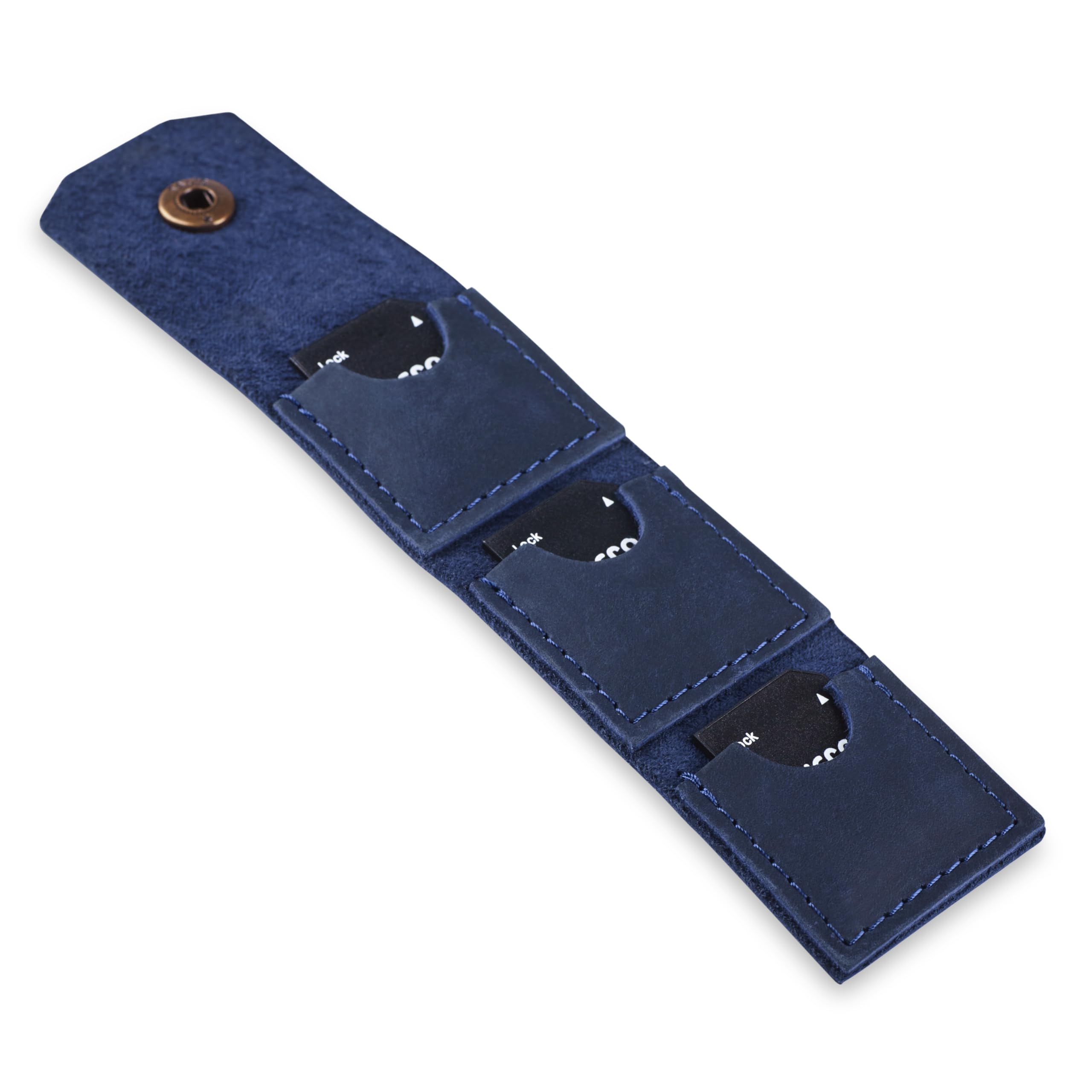 Leather SD Card Holder Keychain, SD Card Case Key Fob, Micro SD Card Holder Organizer, SD Card Storage Case, Memory Card Case Cover, Travel Memory Card Case (Blue)