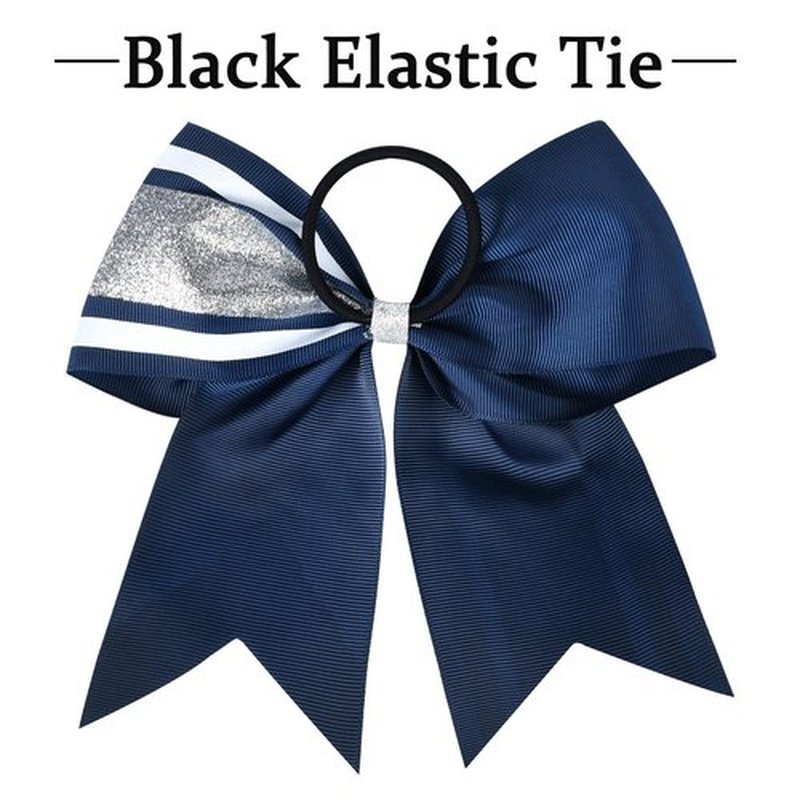 8 PCS Large Glitter Cheer Bows 8" Hair Bows Sparkly Cheerleading Softball Team Bow Hair Ponytail Holder Accessories for cheerleaders football Competition Sports- Silver Navy Blue White