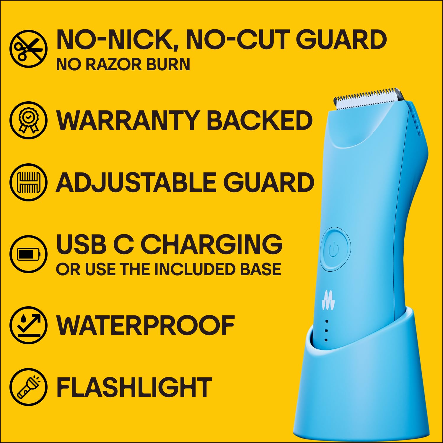 MERIDIAN The Trimmer Plus - Body Hair Trimmer & Waterproof Electric Shaver for Men and Women for Pubic Hair, Chest, Legs & Bikini Line, UBS-C Cable & Charging Dock Included, Sky