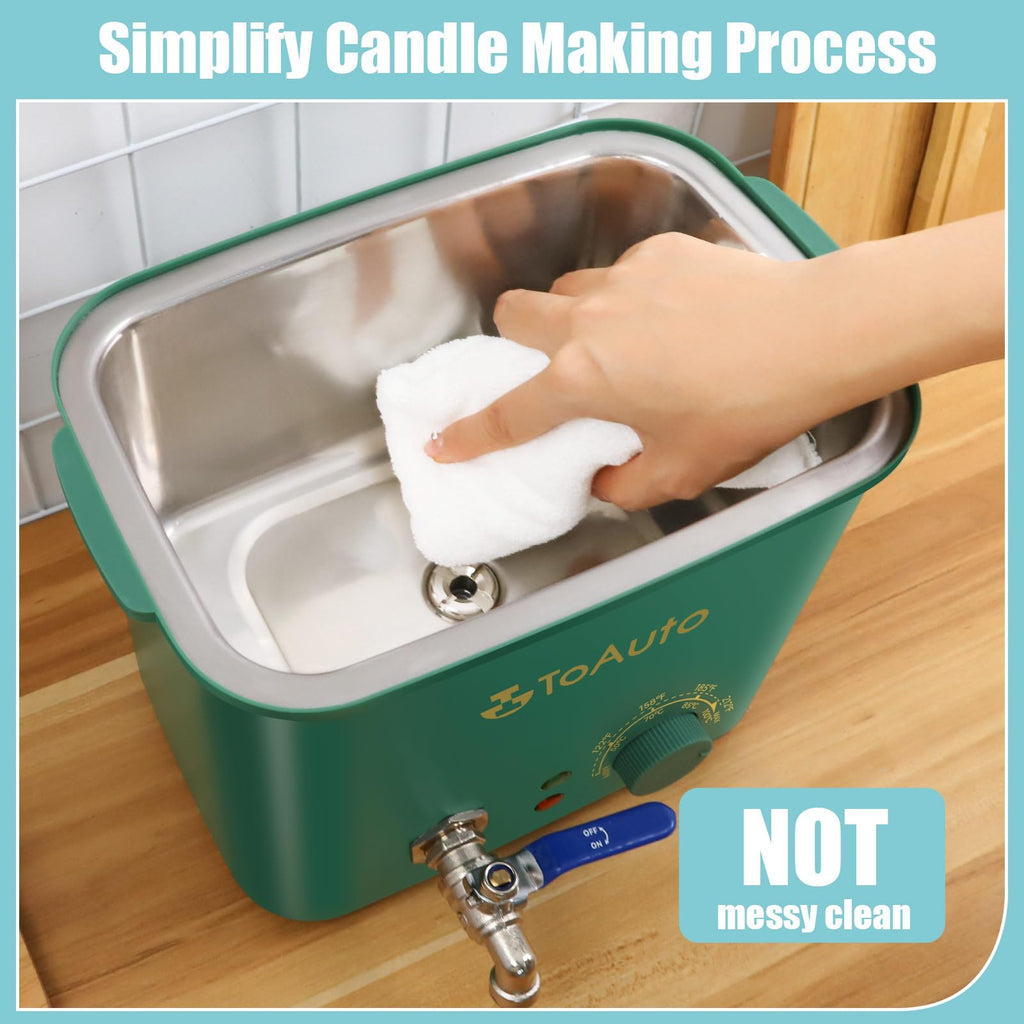 TOAUTO 8Lbs Green Wax Melter for Candle Making - DIY Electric Candle Wax Melting Pot with Quick Pour Valve & Temperature Controller for Candle Craft Maker Beginner AC 120V