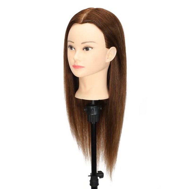 Female 100% Human Hair Mannequin Head Hair Styling Training Head Cosmetology Manikin Head Doll Head for Hairdresser with Free Clamp (brown) (16 Inch)