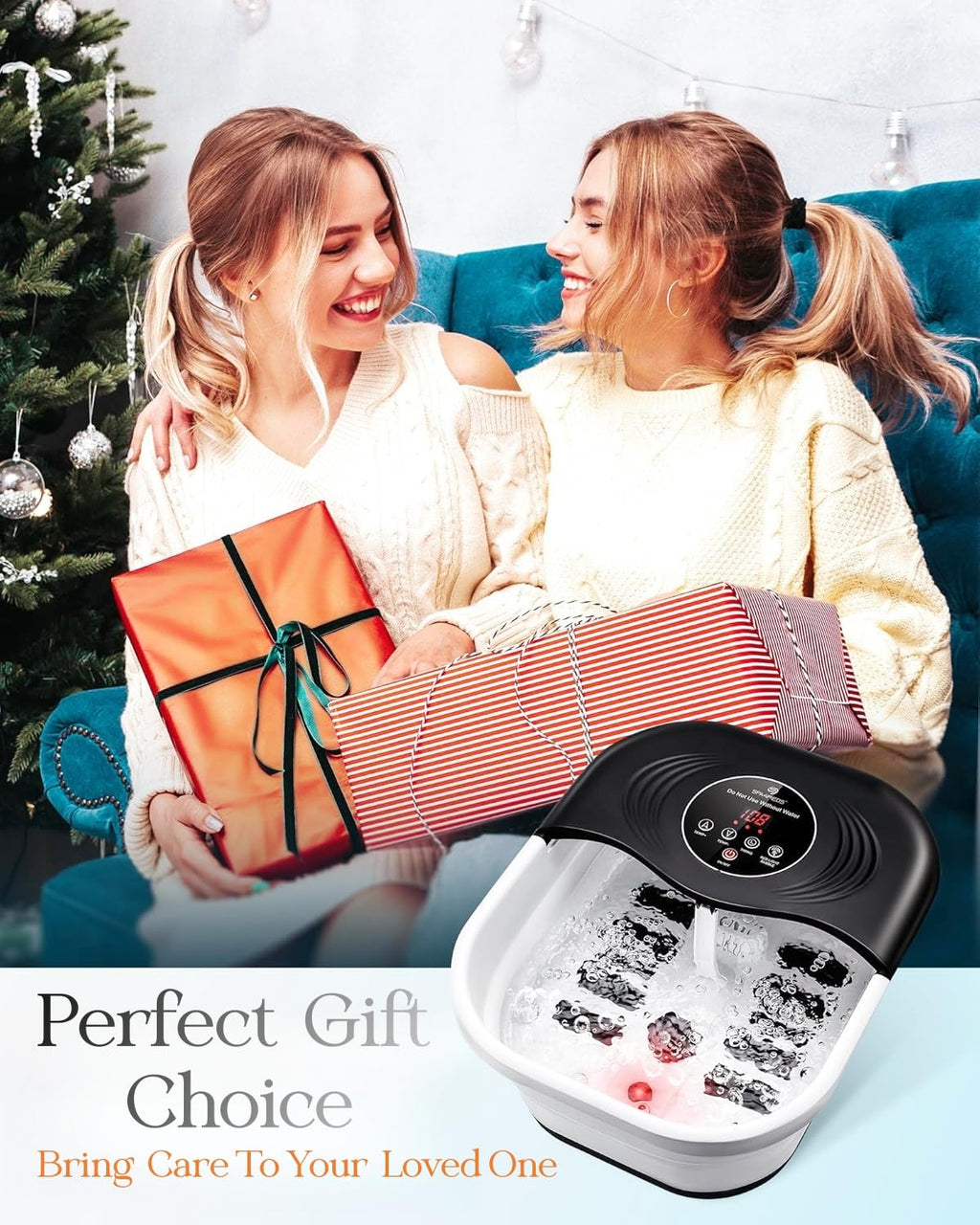 Collapsible Heated Foot Spa with Bubble and Red Light Temperature Control Foot Bath Massager and Soaking Tub Featuring 8 Shiatsu Massage Rollers Pumice Stone and Built-in Timer Ideal Gift for Wife,Mom