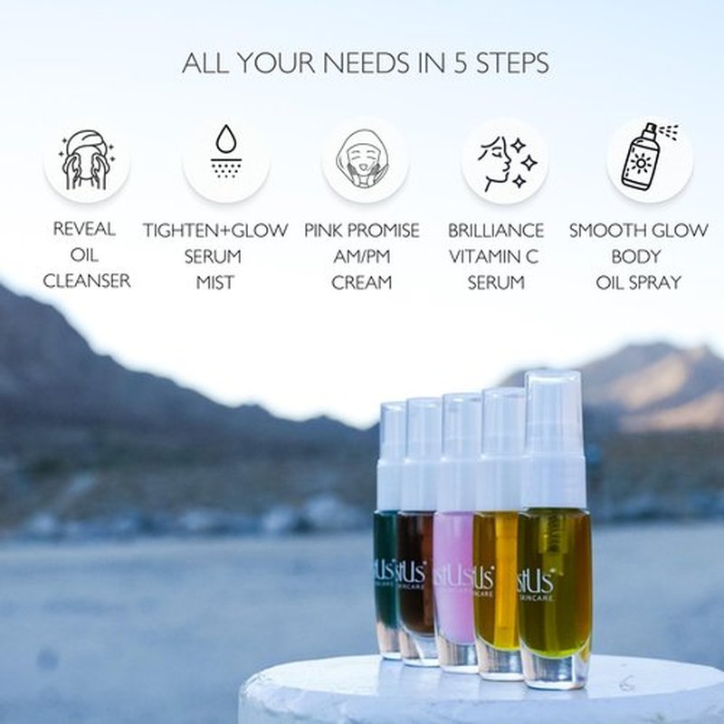 JustUs Skincare Mini Kit – 5 Piece Anti-Aging Travel Set for Hydration, Firmness, Brightening + Glow — Includes Free Travel Case | $115 Value