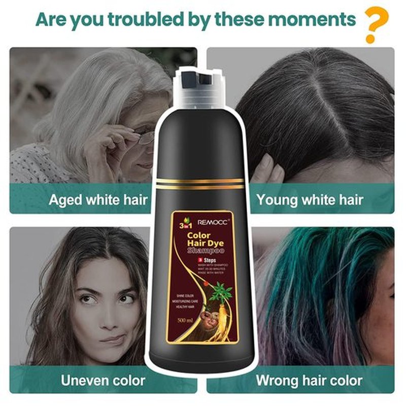 Instant Brown Hair Dye Shampoo for Women Men, Hair Coloring Shampoo for Gray Hair, 500ml Herbal Ingredients 3 in 1 Brown Hair Dye - 100% Gray Coverage Coloring in Minutes 16.9 Fl Oz