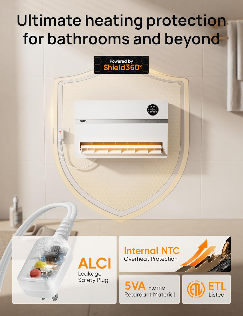 DREO Smart Wall Heater - 1500W Electric Space Heater with 120° Oscillation & Adjustable Thermostat | Ideal for Bathroom, Bedroom, Office