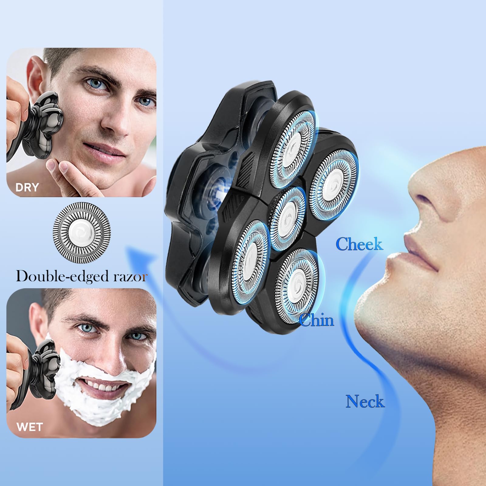 Bald Head Shavers Replacement Blades, BENACES 3 Pack Blades Refills Compatible with Freebird Head Shaver, 5-Blade Razor with Cleaning Brush, Specially Engineered for Bald Men, Face Electric Razor