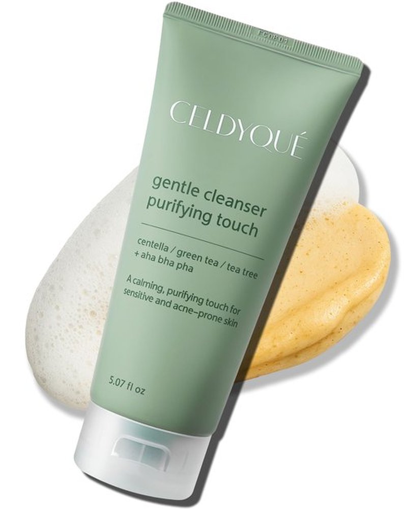 CELDYQUE Gentle Cleanser Purifying Touch – Centella, Tea Tree & Green Tea | AHA BHA PHA Exfoliating Face Wash for Sensitive, Acne-Prone Skin | Calming, Pore Purifying Korean Cleansing Foam, 5.07 fl oz