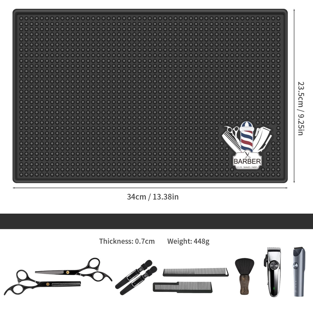 Barber Mat for Clippers Non-Slip Thickened Silicone Non-Slip Mat | Barber Shop Home Counter Workstation Organizer Mat for Scissors, Trimmers, Clippers, Hair Cards, Combs, Razors, etc (13.5*9.5 Inch)