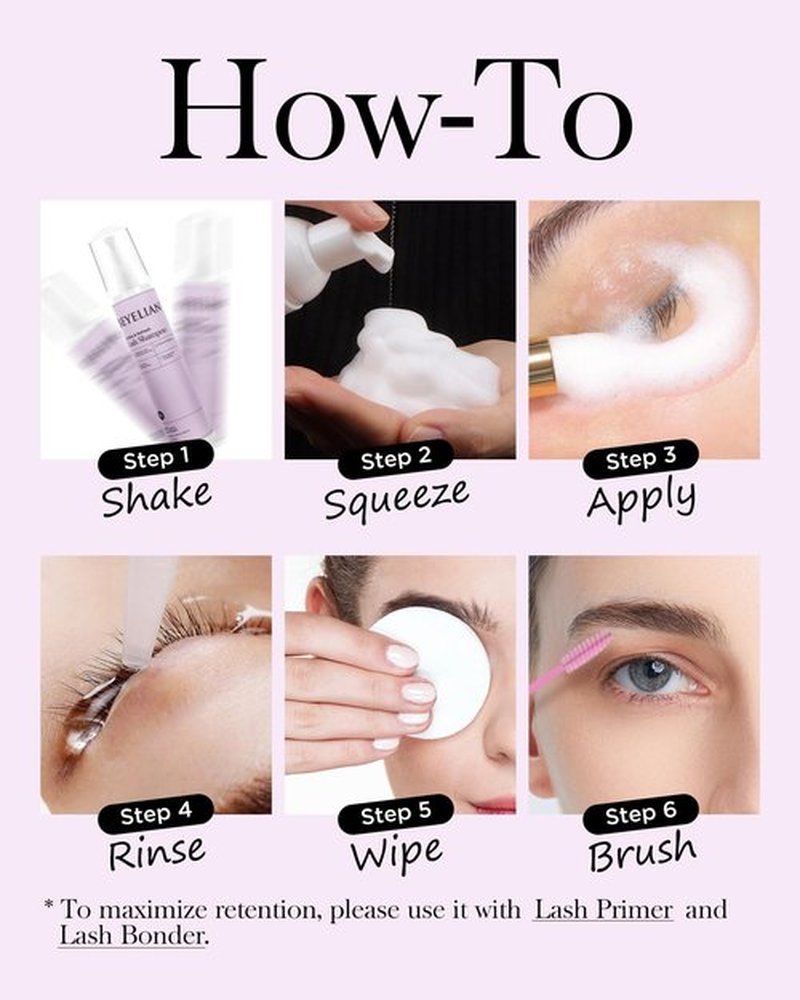 BEYELIAN Cluster Lash Glue Remover, Shampoo Kit for Eyelash Extension, 100ML Eyelash Shampoo, White Eyelash Extension Cleanser, Lash Eyelid Foam Cleaning Kit for Salon Use and Home Use