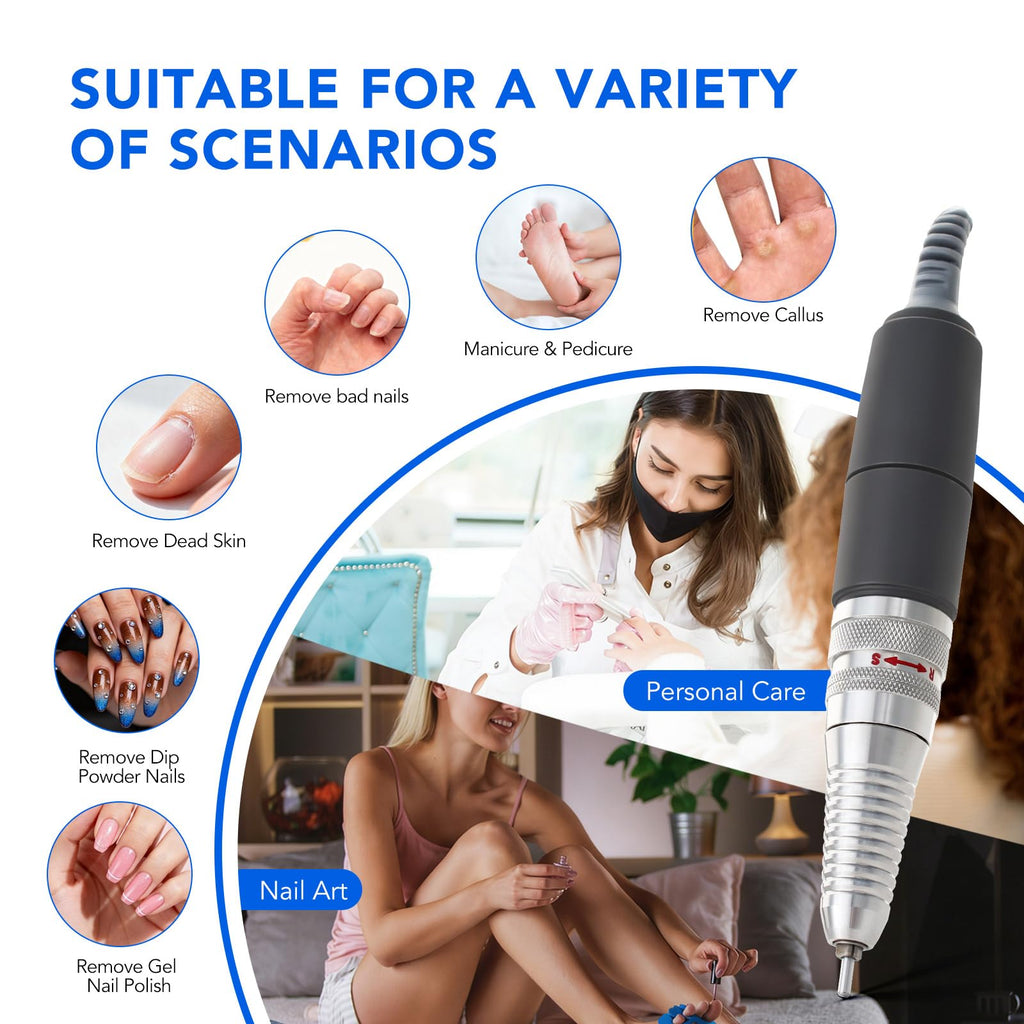 Nail Drill Handpiece for UP200, KUPA KP55, KP60, KP5000 Machine, 35000RPM Professional Electric Nail File Handle Replacement 3 Pins for Manicure Art Tool, Low Noise and Smooth (Only Handpiece)