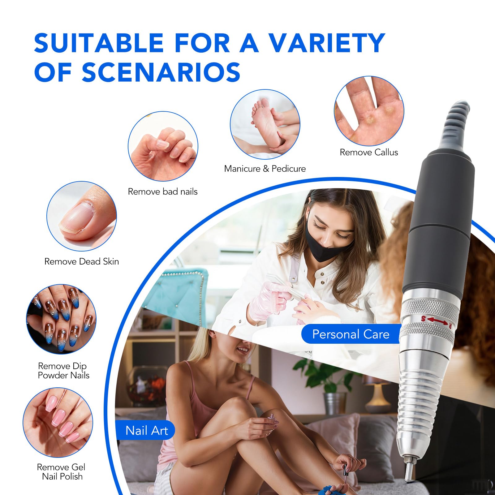 Nail Drill Handpiece for UP200, KUPA KP55, KP60, KP5000 Machine, 35000RPM Professional Electric Nail File Handle Replacement 3 Pins for Manicure Art Tool, Low Noise and Smooth (Only Handpiece)
