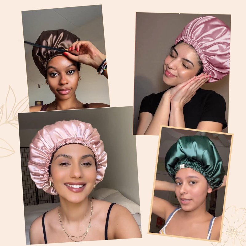YANIBEST Adjustable Satin Bonnet Double Layer Hair Bonnet for Sleeping Bonnets for Women Hats Curly Natural Hair, Pearl Pink