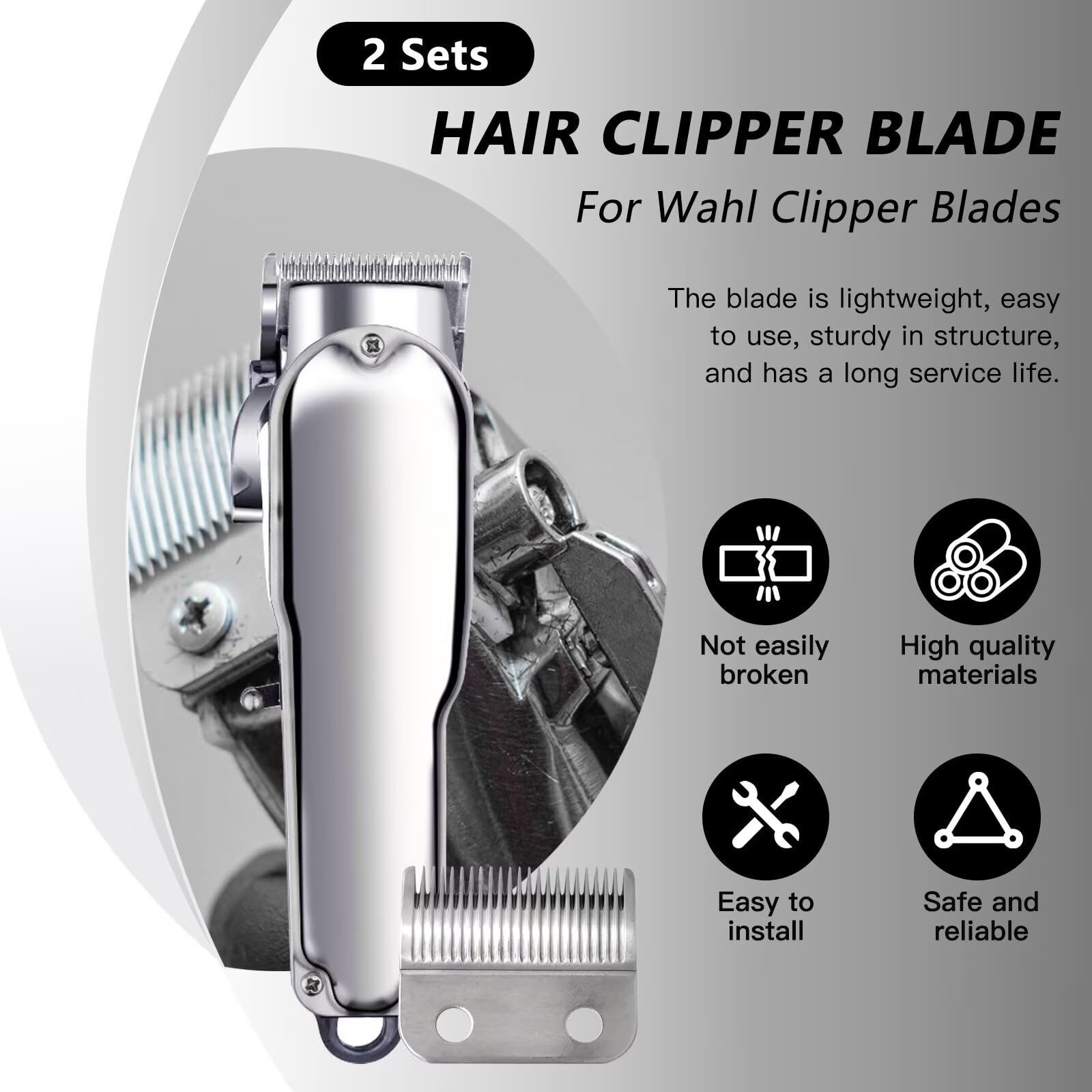 Upgraded Steel Hair Clipper Blade for Wahl Precision MC3 Blades, Pack of 2 Steel Blades Replacement for 2-Hole Standard Wedge 5 Star Legend Clippers