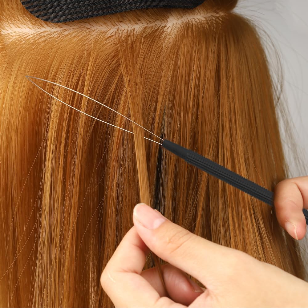 10-Piece Hair Extension Loop Tool Set, Black, Micro Rings & Nano Beads