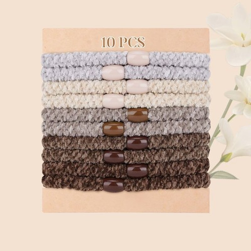 FORENEE Braided Hair Ties No Damage, 10 Pcs Soft Plush Hair Bands for Women's Hair, Bracelet Hair Elastics & Ponytail Holders for Thick Hair - Brown