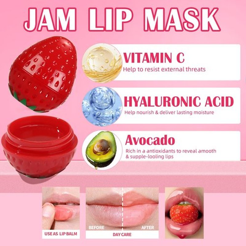 6 PCS Mini Bee Lip Balm Lip Mask Fruit Pot,Strawberry Lip Balm for Teens Girls 8-12,Peach,Cherry Moisturizing Lip Sleeping Mask Overnight Lip Treatment,Color lip Balm Gifts Set,Easter Basket Stuffers