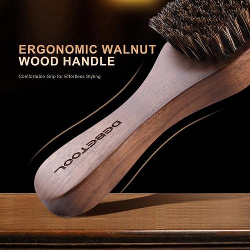 DEBETOOL Natural Walnut Wood Mens Hair Brush - Stiff Boar Bristle Men's Hair Brush for Thin Hair Detangling, Beard Straightens