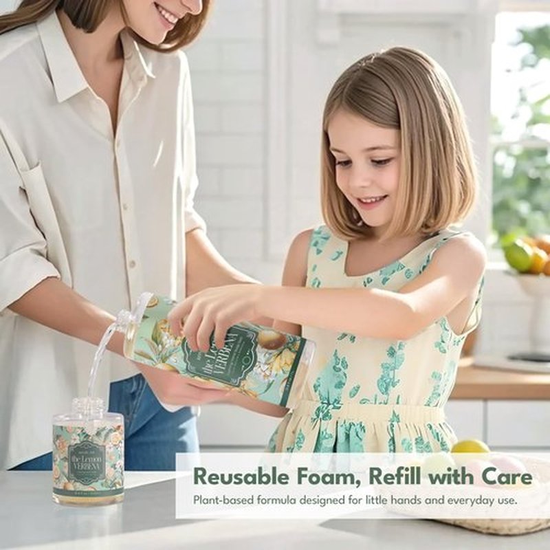 ROMIIE ZOI Foaming Hand Soap Gift Set, 1000ml Refill+500ml Foaming Soap, Cruelty-Free, Biodegradable Formula with Essential Oils for Sensitive Skin, Lemon Verbena Scent, For Kitchen & Bathroom