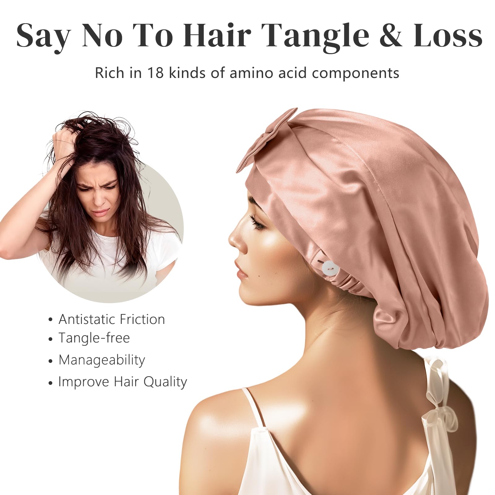 ZIMASILK 22 Momme Adjustable 100% Pure Mulberry Silk Bonnet for Sleeping Women, Double-Layered Silk Hair Bonnet for Anti-Frizz & Hair Protection – Reduces Slipping (1Pc, Blush Pink)