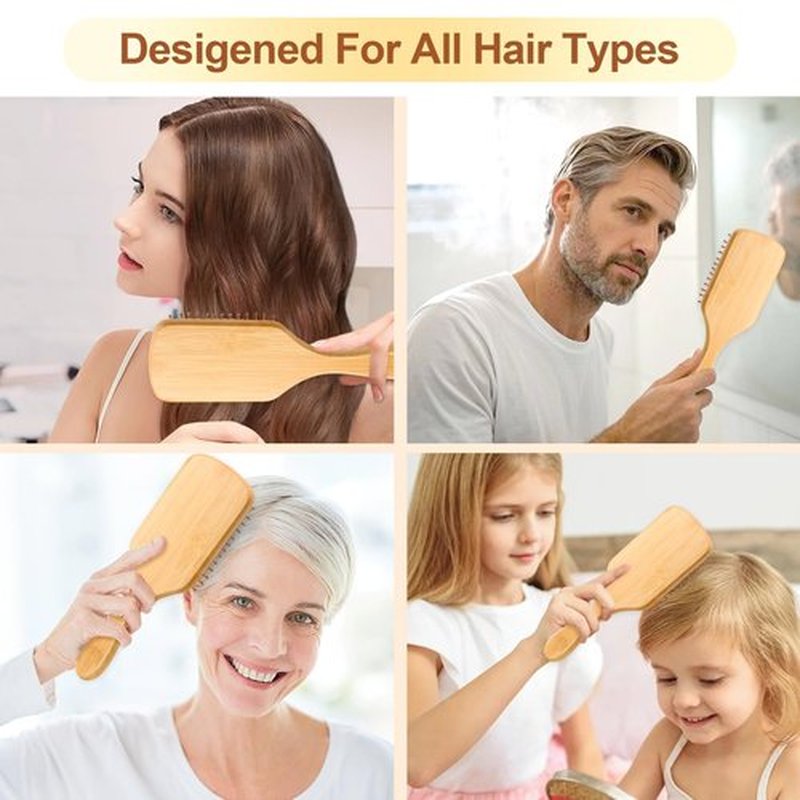 Arshray Natural Bamboo Bristles,Soft Bristle Cushion,Reduce Static Electricity,Hair Comb Teeth Round and Smooth,Promote Scalp Blood Circulation,Ergonomic Handle