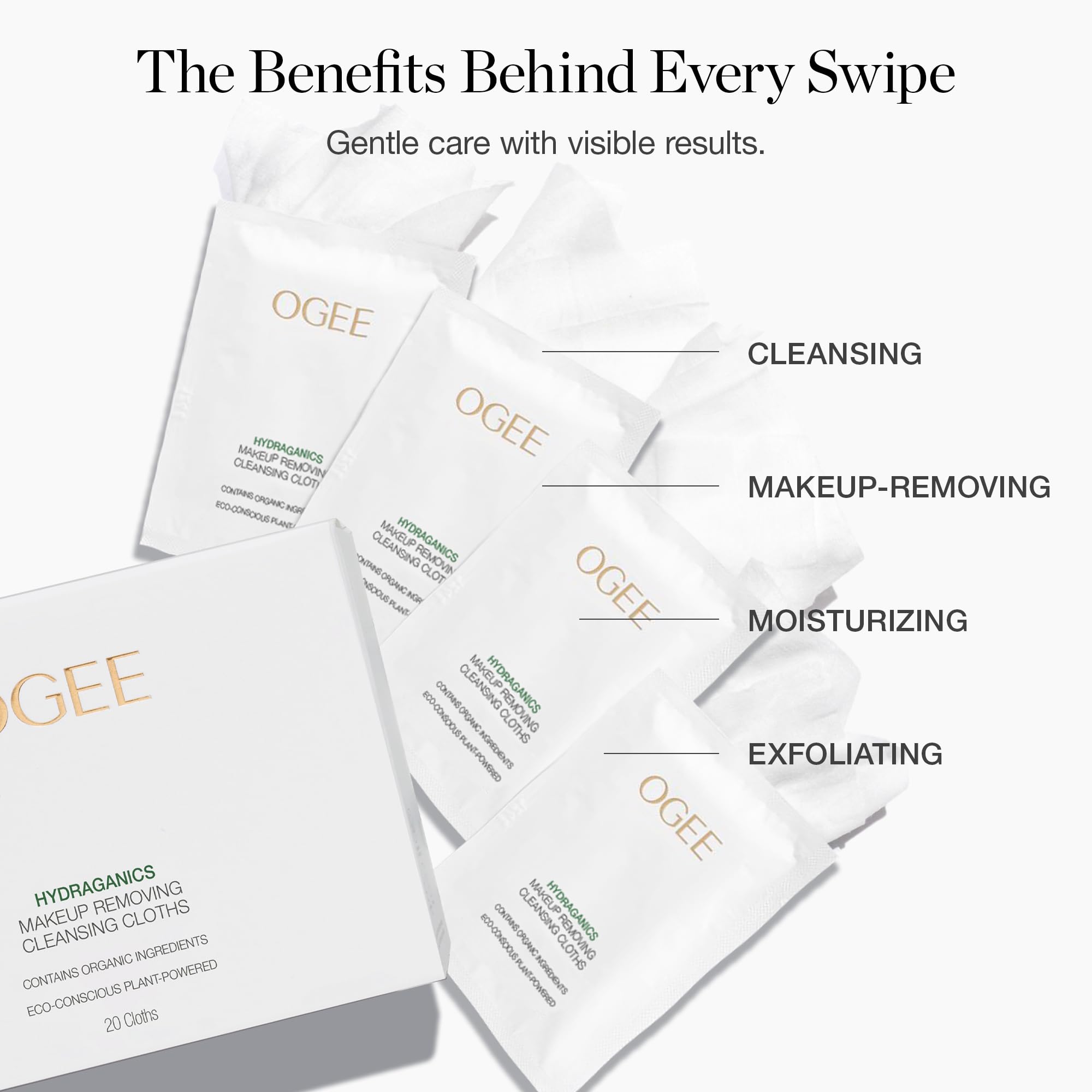Ogee Gentle Moisturizing Facial Cleansing Cloths and Makeup Remover Wipes (20ct)