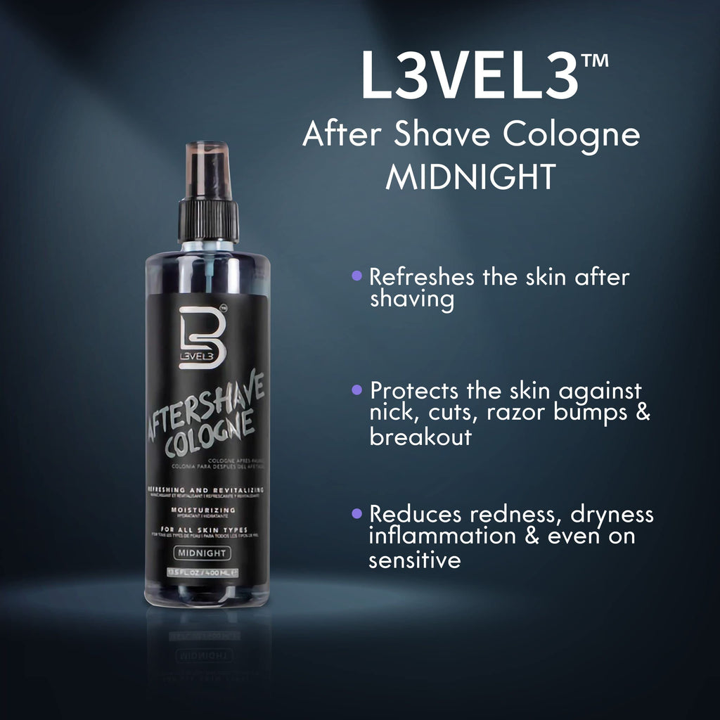 L3 Level 3 After Shave Spray Cologne - Softens Skin - Refreshes and Relieves Face and Skin - Styling Powder Included (Midnight)