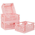 4-Pack Pink Baskets Plastic Storage Crate Small Baskets for Organizing Collapsible Storage Crates for Desk Organizers,Stackable Cute Storage Bins for Classroom,Office,Bathroom 5.9"x 3.9" x 2.3"