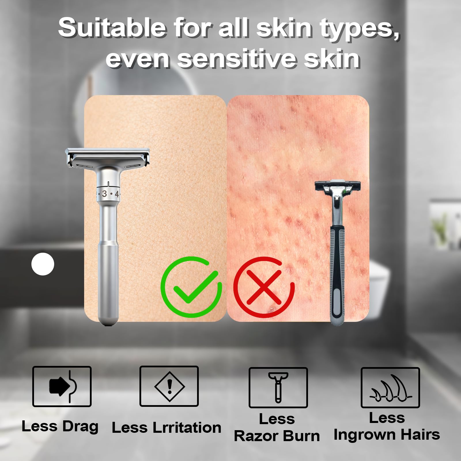 Travel Double Edge Safety Razor, Classic Safety Shaver Razor with Long Handle Adjustable (Razor with Beard Shaping Tool and Hot Compress Shaving Towel)