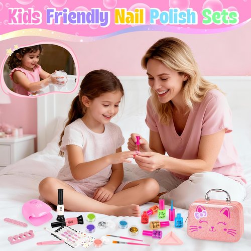 Kids Nail Polish Set for Girls, 27Pcs Nail Art Kit with Nail Dryer & Storage Case, Non-Toxic Peel-Off Water-Based Nail Polish, Christmas Birthday Gifts Toys for Toddlers Kids Girls Age 8 9 10+
