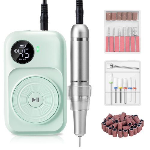 Madenia Rechargeable Professional Nail Drill Machine - 45000 RPM Portable Electric Nail File E File for Acrylic Gel Nails,Suitable for Salon Home Travel Manicure Use, Green