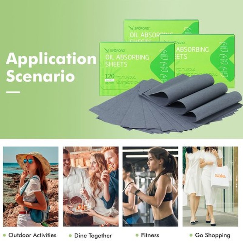 Oil Absorbing Sheets with Bamboo Charcoal - 6 Pack (720 sheets) Oil Blotting Sheets For Face, 20% More Makeup Friendly High-performance Handy Face Blotting Paper for Oily Skin