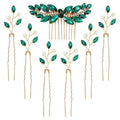 inSowni 7 Pieces Vintage Proms Bridal Wedding Glitter Green Rhinestone Crystal Gold Metal Hair Side Combs Slides U-shaped Hair Pins Accessories for Women Flower Girls Brides Bridesmaids