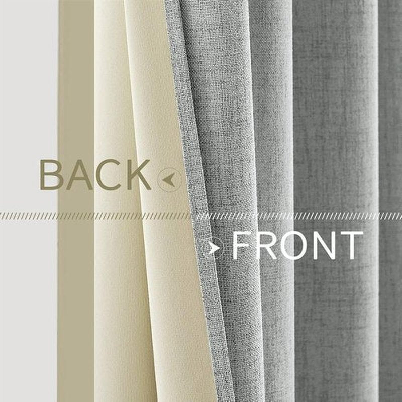 MIULEE Linen Curtains - 100% Blackout Thermal Insulated Drapes | Glacier Gray, 52 x 45 Inch (2 Panels)