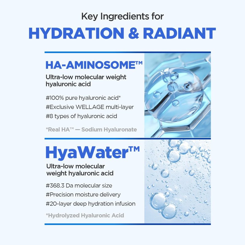 WELLAGE Real Hyaluronic Watery Glow Sunscreen Double Set SPF50 - Broad Spectrum UV Protection with 6 Types Hyaluronic Acid, No White Cast, K-Beauty Face Sunscreen, 1.69 fl.oz x 2 Pack