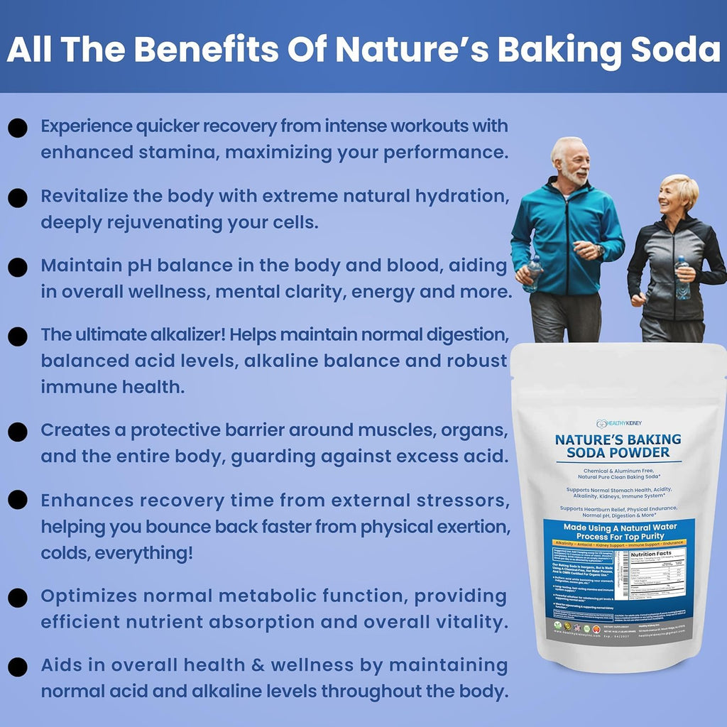 Nature’s Baking Soda Supplement Powder Organic Use Aluminum Free Better Than Baking Soda Tablets. No Chemicals Pure Powder for Health, Kidneys, Stomach & Wellness 1lb