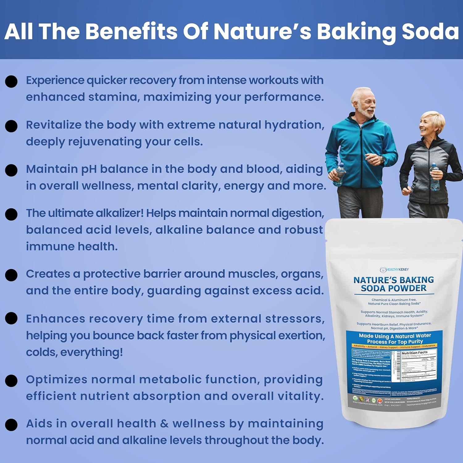 Nature’s Baking Soda Supplement Powder Organic Use Aluminum Free Better Than Baking Soda Tablets. No Chemicals Pure Powder for Health, Kidneys, Stomach & Wellness 1lb
