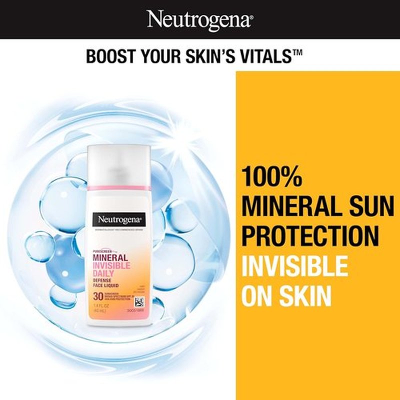 Neutrogena Purescreen+ Mineral Sunscreen - Invisible Daily Defense for Face, SPF 30, 1.4 fl. oz | Fragrance-Free & Water Resistant
