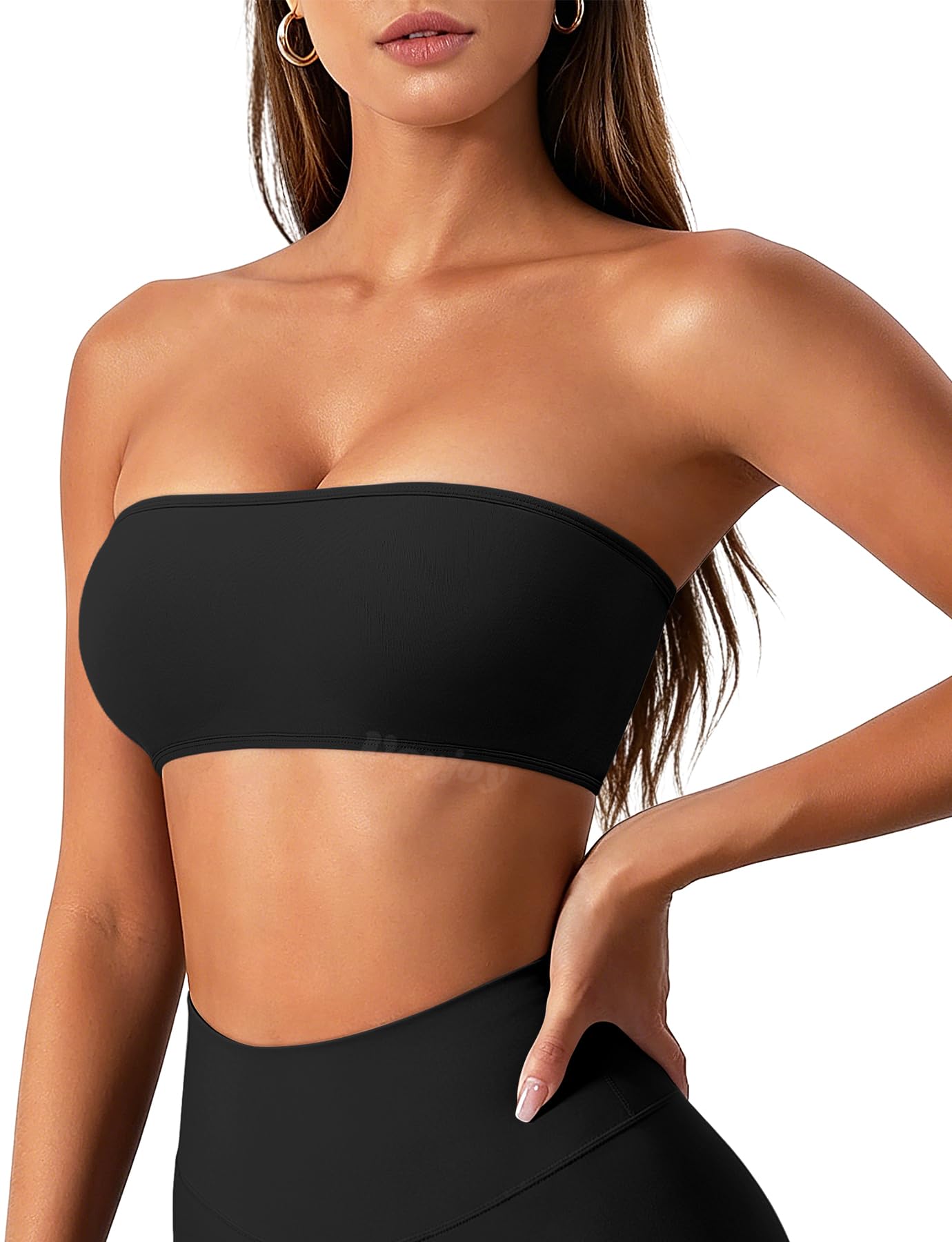 VOYJOY Impact Bandeau Bra Workout Strapless Basic Tank Top Adjustable Back