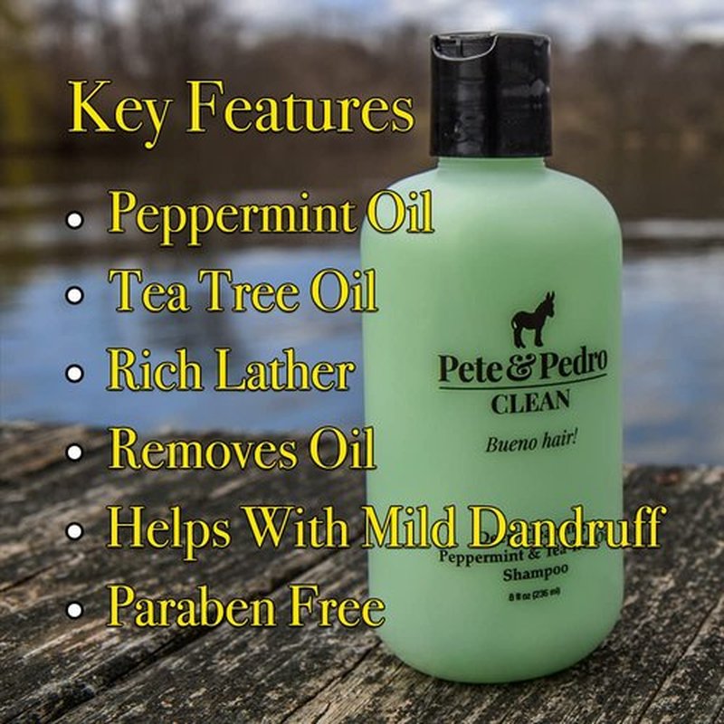 Pete & Pedro CLEAN Shampoo - Deep Cleansing Tea Tree Oil & Peppermint Formula | Dandruff & Greasy Hair Relief | 8.5 oz.