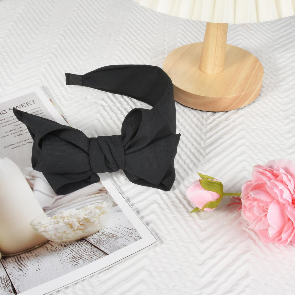 Yonchic Bow Knotted Wide Headband, Cute Headbands for Women Girls Thin/Medium Thick Hair, Non-Slip Fashion Hairbands Hair Accessories (Black)