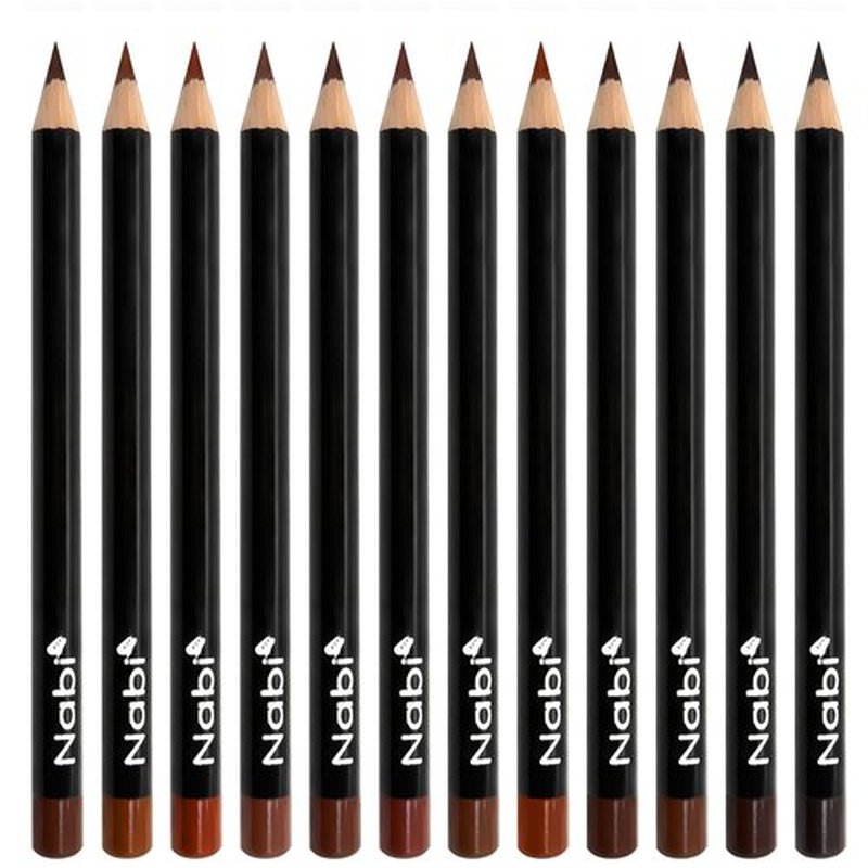 Nabi 12-Piece Brown Lip Liner Pencil Set - Assorted Brown Tones | Long-Lasting Creamy Formula | Lip Makeup Kit for Women