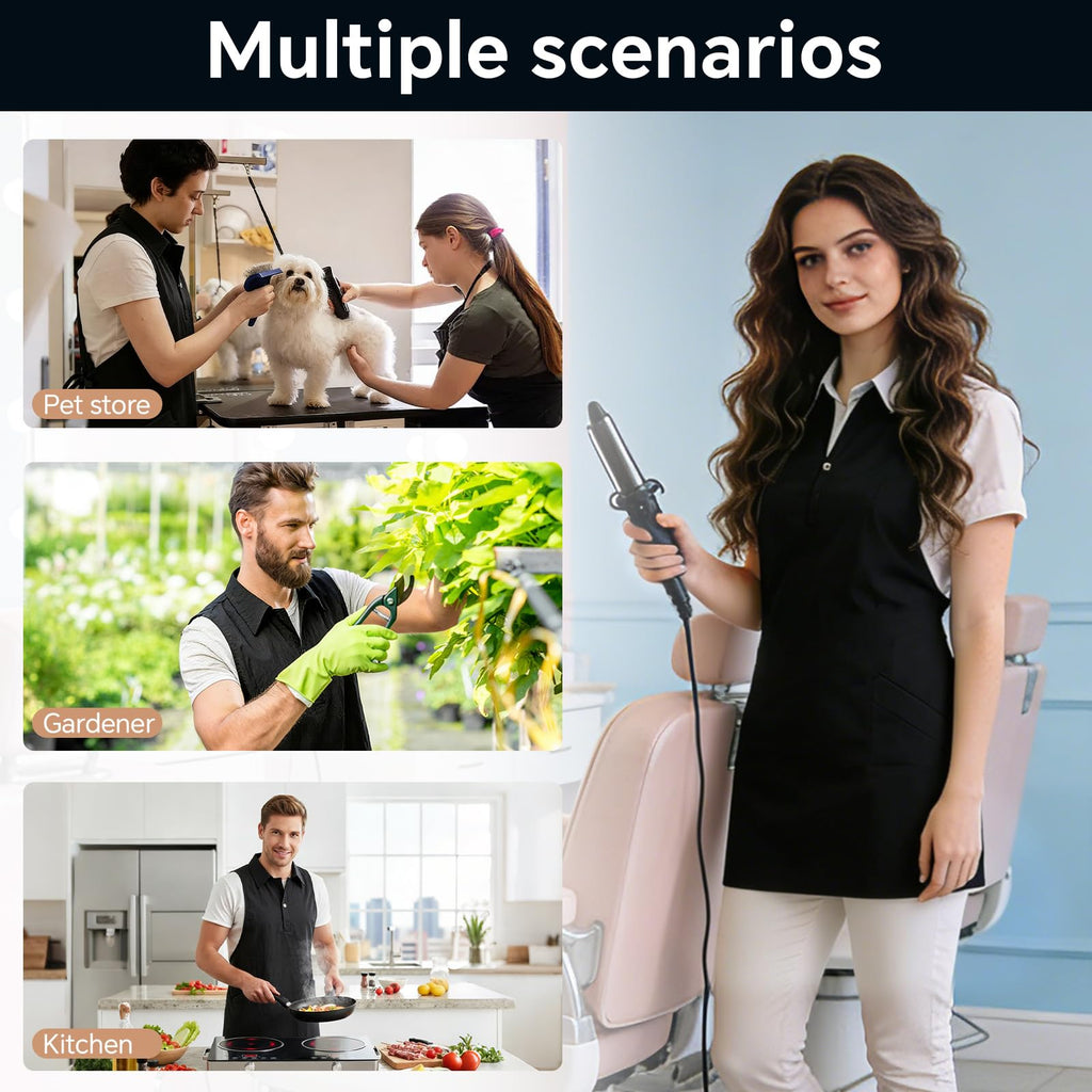 Barber Apron, Multi-Functional Work Cape for Hairdressing, Featuring Multiple Pockets for Organizing Hairdressing Supplies (BLACK-Blouse)