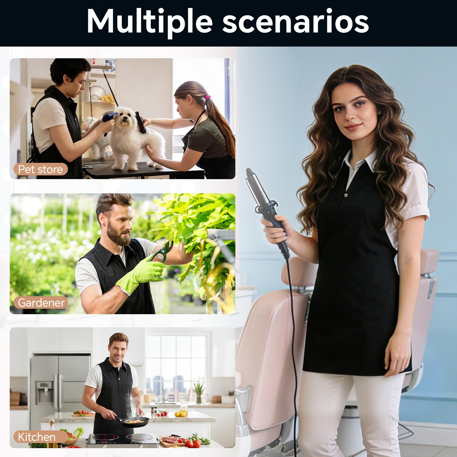 Barber Apron, Multi-Functional Work Cape for Hairdressing, Featuring Multiple Pockets for Organizing Hairdressing Supplies (BLACK-Blouse)