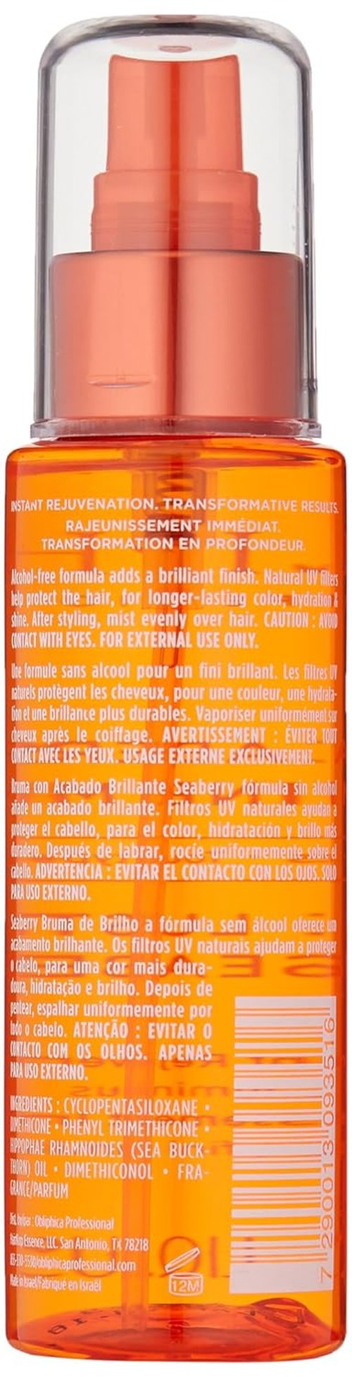 Obliphica Seaberry Shine Mist - Instant Volume & Shine for Gorgeous Hair | 3.4 oz