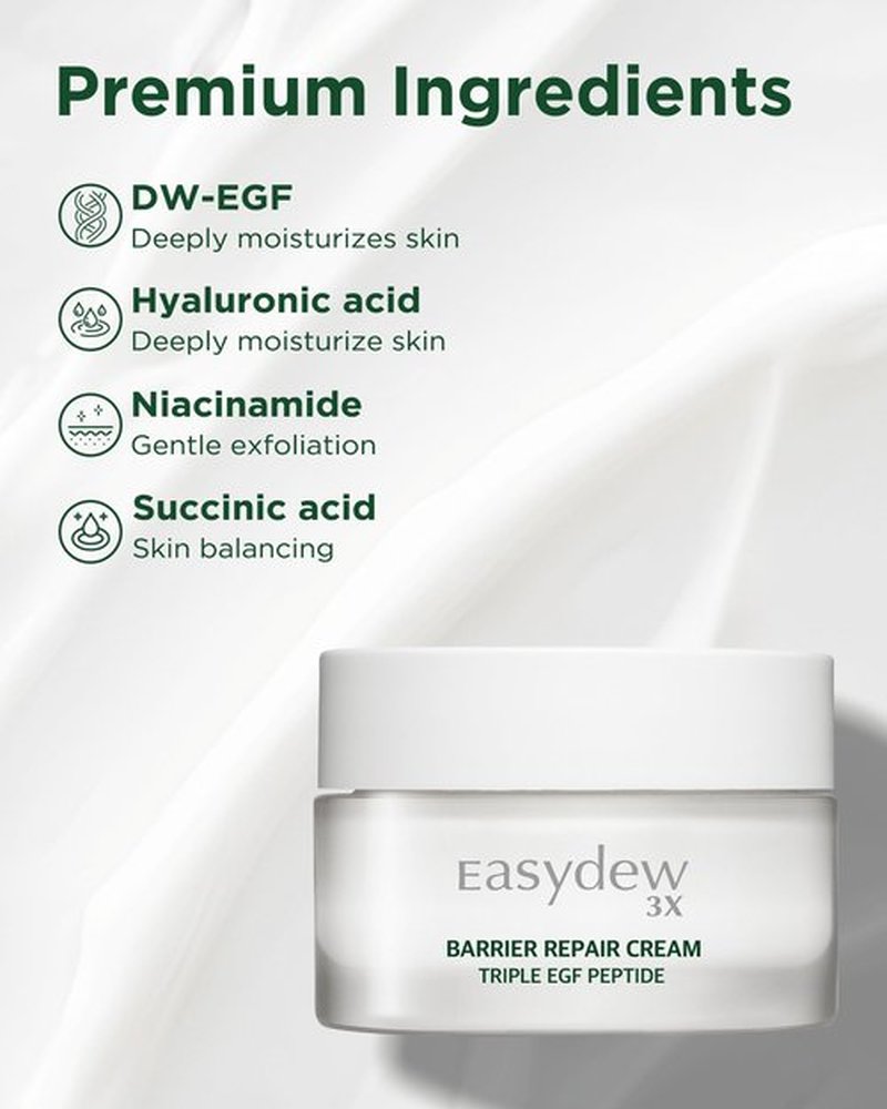 EASYDEW Barrier Repair Cream - Intense Hydration and Skin Barrier Restoration Face Moisturizer for Damaged and Irritated Skin with Cica, Hyluronic Acid, Collagen, 1.01 fl.oz.